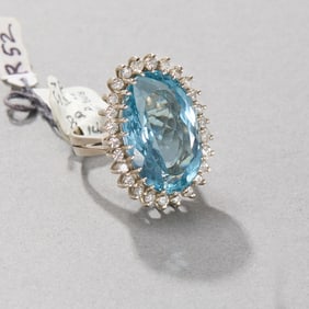 14k White Gold Topaz and Diamond Ring