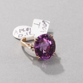 14k Yellow Gold Amethyst and Diamond Ring