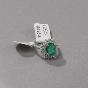 14k White Gold Emerald and Diamond Ring