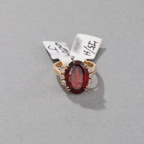14k Yellow Gold Garnet and Diamond Ring