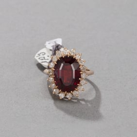 14k Yellow Gold Garnet and Diamond Ring