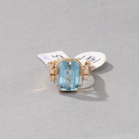 14k Yellow Gold Light Blue Topaz and Diamond