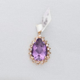 Amethyst 14k Gold Diamond Pendant