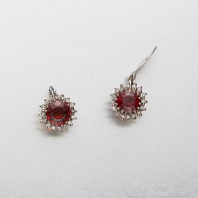 14k White Gold Garnet and Diamond Earrings