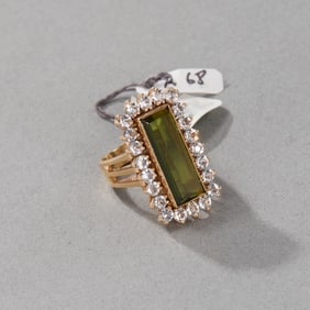 14k Yellow Gold Tourmaline and White Quartz Ring