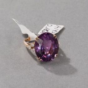 14k Yellow Gold Amethyst and Diamond Ring
