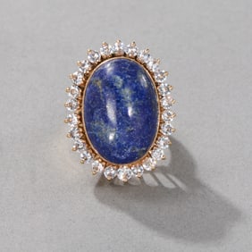 14k Yellow Gold Lapis and White Topaz Ring