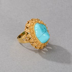 14k Yellow Gold Filigree and Turquoise Ring