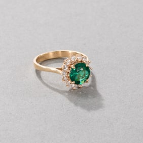 14k Yellow Gold Emerald and Diamond Ring