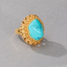 14k Yellow Gold Filigree and Turquoise Ring