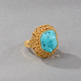 14k Yellow Gold Filigree and Turquoise Ring