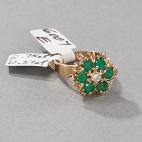 14k Yellow Gold Emerald and Diamond Ring
