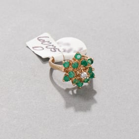 14k Yellow Gold Emerald and Diamond Ring