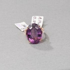14k Yellow Gold Amethyst and Diamond Ring