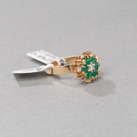 14k Yellow Gold Emerald and Diamond Ring