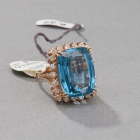 Gold Blue Synthetic Spinel and Diamond Ring