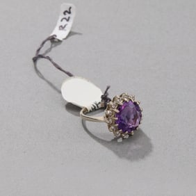 14k White Gold Amethyst and Diamond Ring