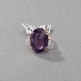 14k Yellow Gold Amethyst and Diamond Ring