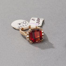 14k Yellow Gold Garnet and Diamond Ring