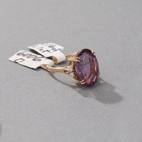 14k Yellow Gold Amethyst and Diamond Ring