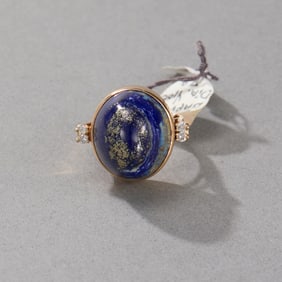 14k Yellow Gold Lapis and Diamond Ring