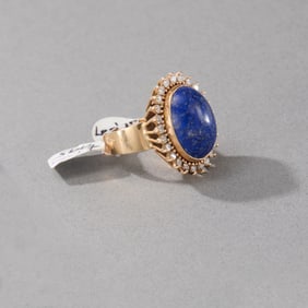 14k Yellow Gold Lapis and Diamond Ring