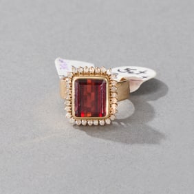 14k Gold Garnet and Diamond Ring