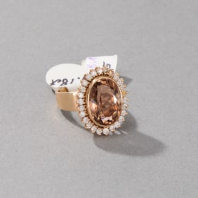14k Yellow Gold Quartz and Diamond Ring