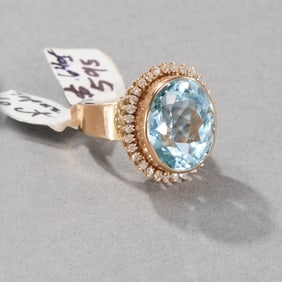 14k Yellow Gold Topaz and Diamond Ring