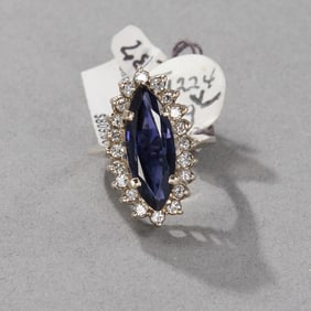 14k White Gold Iolite and Diamond Ring