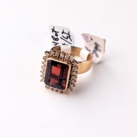 14k Yellow Gold Garnet and Diamond Ring