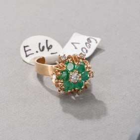 14k Yellow Gold Emerald and Diamond Ring