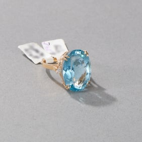 14k Yellow Gold Topaz and Diamond Ring