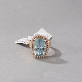 14k Yellow Gold Blue Topaz and Diamond Ring