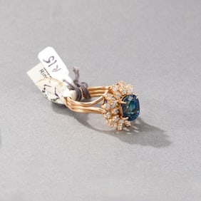 14k Yellow Gold Sapphire and Diamond Ring