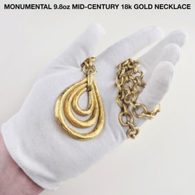 18k Yellow Gold Chain With Concentric Tear Drop Pendant