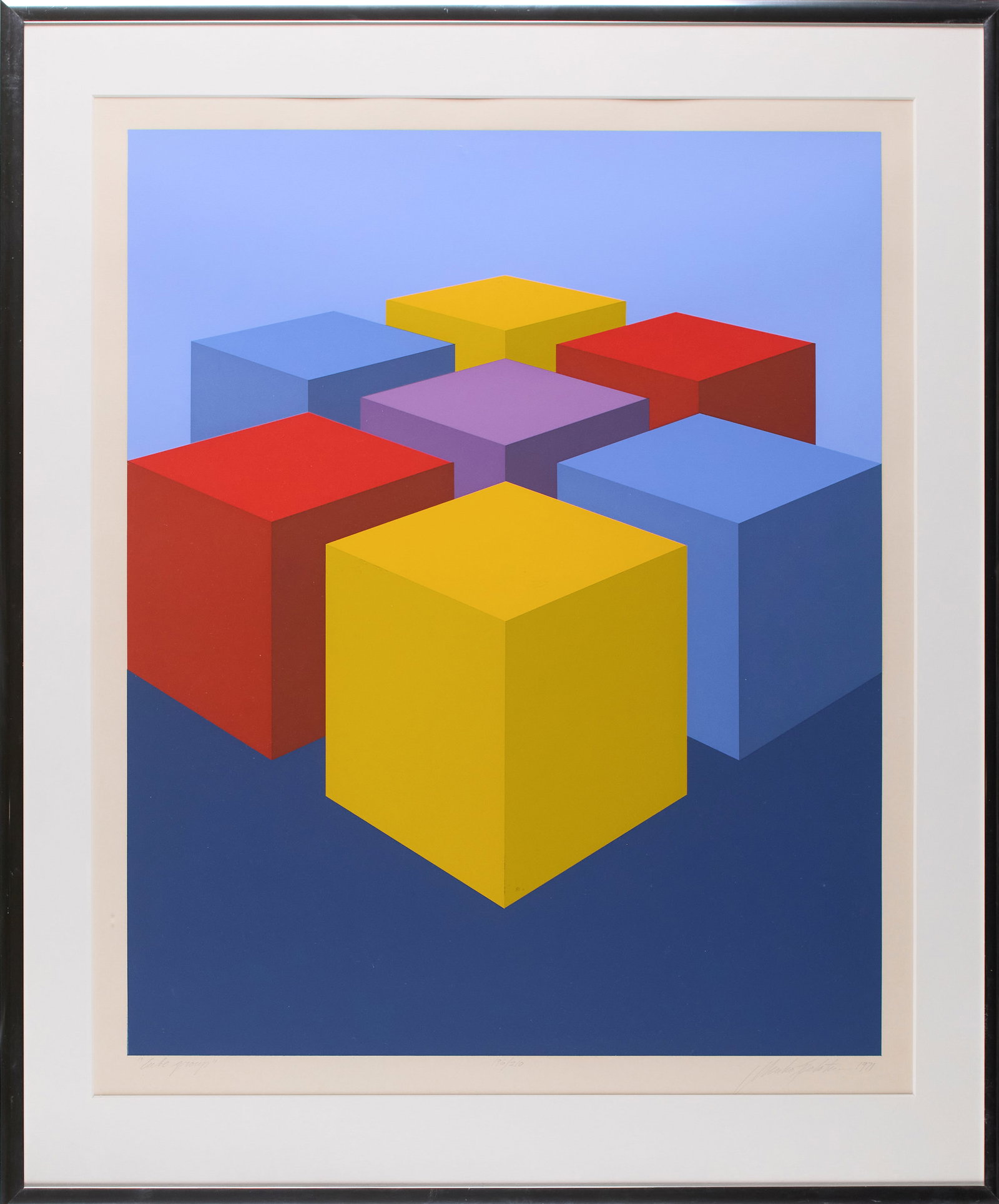 Marko Spalatin (American, b. 1945): "Cube Group." 1971. Serigraph. Signed, editioned, and titled along bottom. Numbered 196/210. 26 x 21 1/2; 32 x 26 1/2" (overall). Framed.