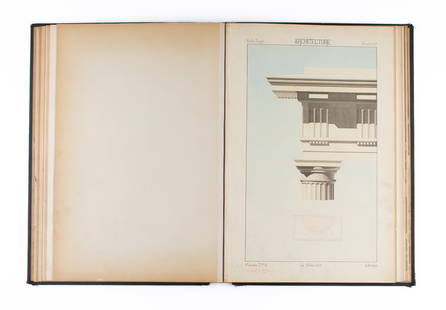 Volume of Engravings circa 1904 "Composition de St. Louis La Ville de Paris": "Composition de St. Louis Ville De Paris." 1904. Complete volume of etchings. Many with hand colored details and some signed. Features a number of mechanical diagrams as well as ornamental and archite