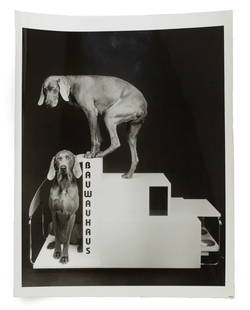 William Wegman (American, b. 1943): "Bauwauhaus." Gelatin silver print. (Possibly unique). 8 x 10". Provenance: Estate of a Manhattan art collector, formerly with the Guild for the Blind NYC. .
