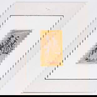 American School (Midcentury): 'Male Figures.' Ink on paper laid on paperboard. 5 1/2 x 3 1/4". Signature illegible.