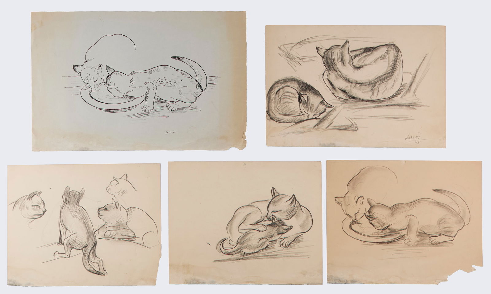 Marko Walker Vukovic (Yugoslavian/American, 1892 - 1973): Nine (9) assorted sketches and drawings of pets and animals in ink and graphite. Largest: 13 x 20". Provenance: the estate of the artist; a private Massachusetts collection. Shipping: At checkout, you