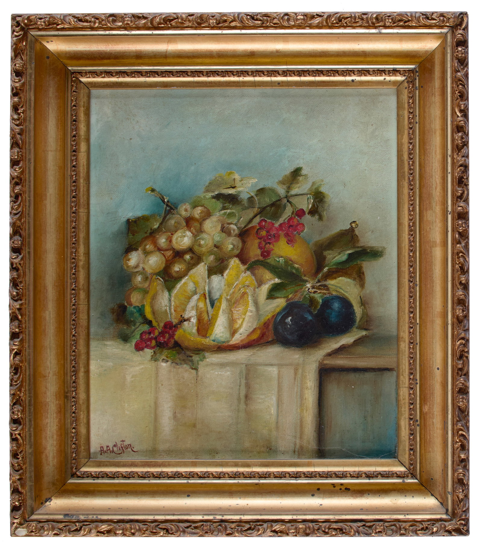American School (20th Century): Oil on canvas. Signature bottom left appears to be "A.A. Clifton" (unknown or unattributed) 12 1/4 x 10 1/4"; 16 x 14" (overall). Framed. Provenance: property of a private Fall River, Massachusetts co