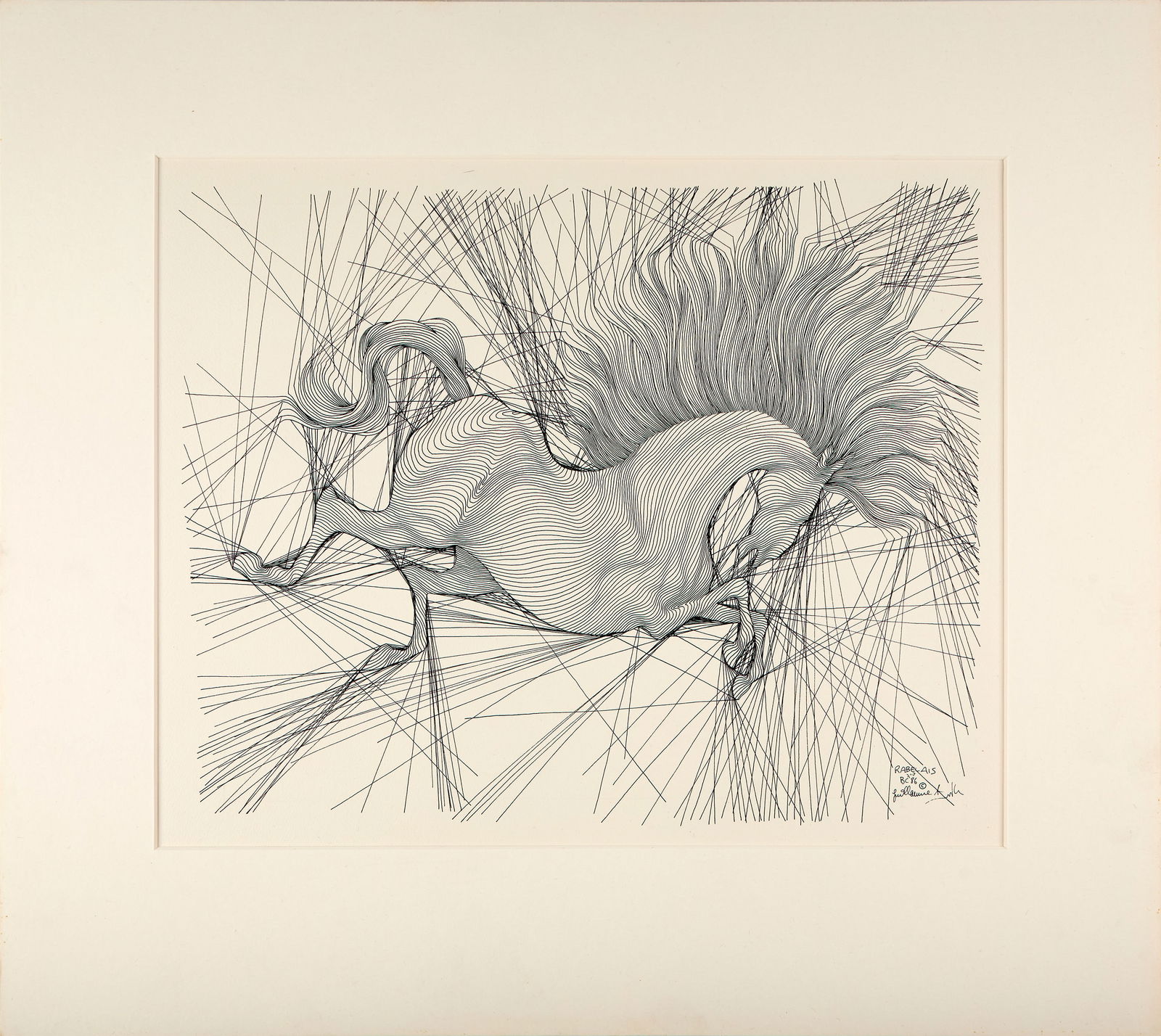 Guillaume Azoulay (Moroccan, b. 1949): "Rabelais." 1986. Ink on paper. Signed, dated, and titled at the bottom right. 12 3/4 x 16 1/4"; 18 1/2 x 16 1/2" (overall). Framed. Provenance: property of a private New England collector. Shipping: