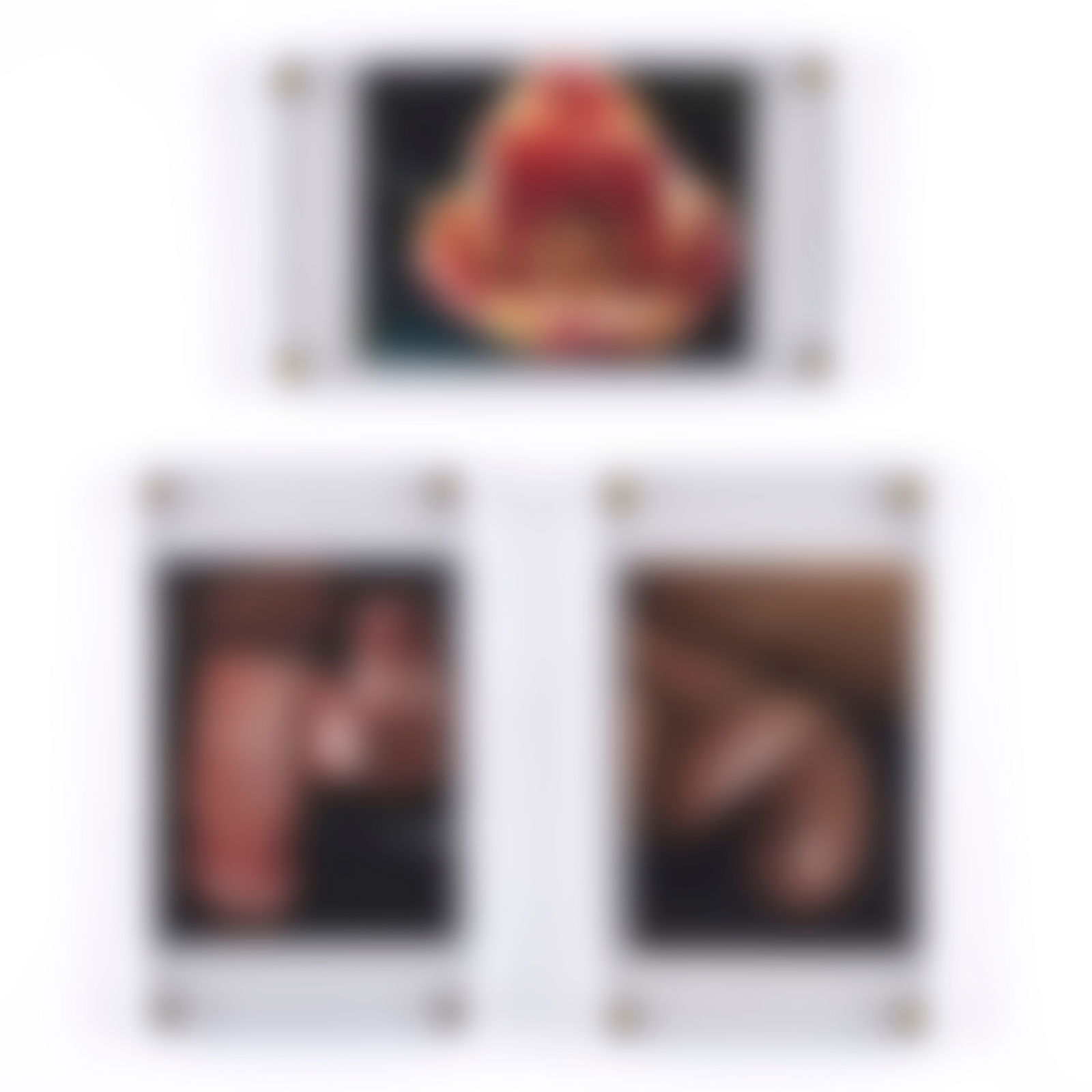 Mickey C. Tan aka 'Mcicconnet' (Indonesian/American, b. 1969): Three (3) works on paper. Gouache on paper. Signed, dated, titled on verso. Cased in acrylic protectors. 3 1/2 x 2 1/2 (sight); 5 1/4 x 3 1/4" (overall). Provenance: property of an international insti