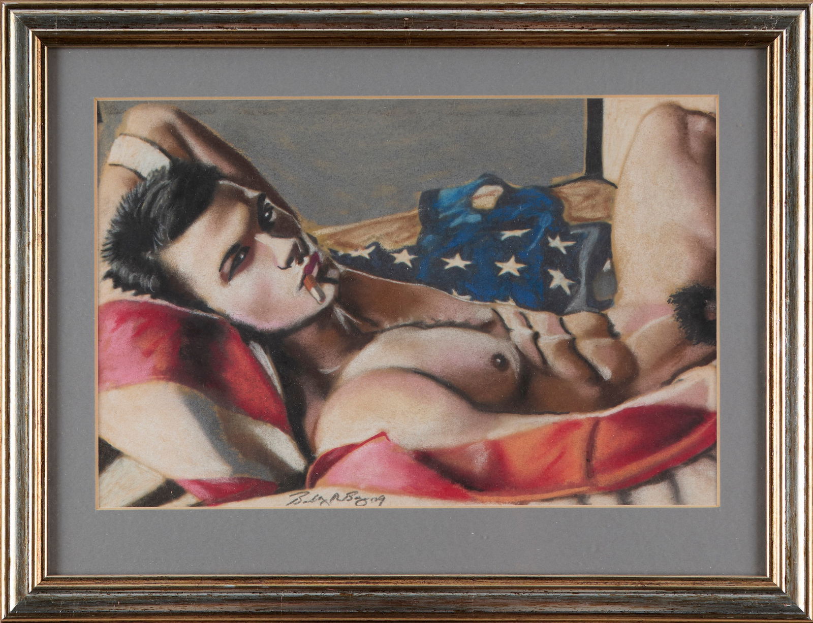 American School (20th Century): Ink and pastel on paper. 2009. Signed along the bottom illegibly and dated. 6 1/2 x 10 1/4"; 10 1/2 x 13 1/2" (overall). Framed. Provenance: a prominent New York private collection. Shipping: At check