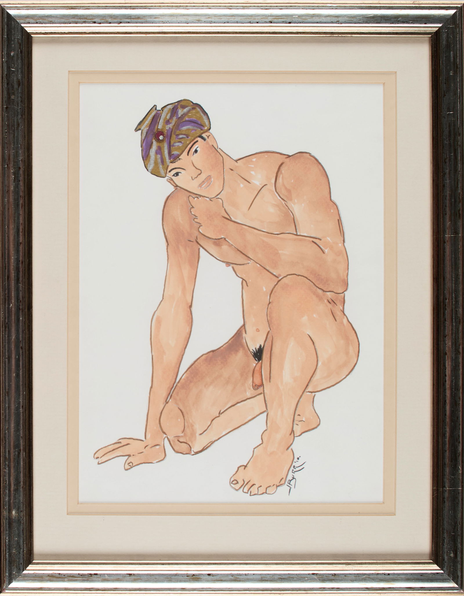 Contemporary School: Marker, watercolor, and applique rhinestone on paper. Signed and dated on the bottom right. Signature illegible. 10 x 7 1/4" (sight); 14 x 11 1/4" (overall). Framed. Provenance: a prominent New York p