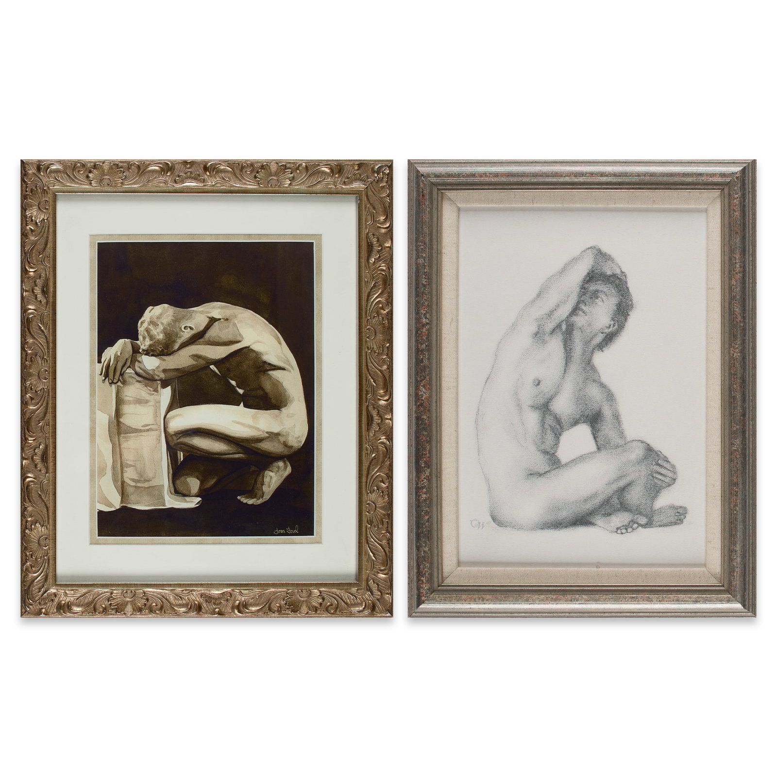 Tom A. Ford (American, b. 1963) et al: Two photo-offset prints. "Nude in Sepia," signed and numbered 1/10 on the verso and signed in metallic ink on the bottom. 10 1/4 x 7 1/2", together with a print initialed 'CW' on the bottom left of th