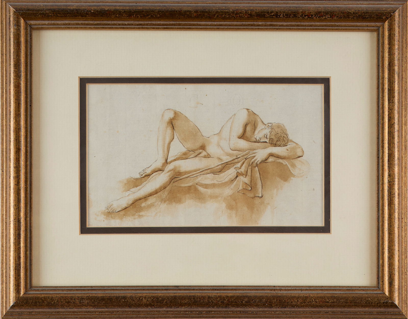 20th Century British School: Ink and sepia wash on chainline paper. Unsigned. 4 3/4 x 8"; 11 x 14" (overall). Framed. Provenance: a prominent New York private collection. Shipping: At checkout, you can choose integrated shipping