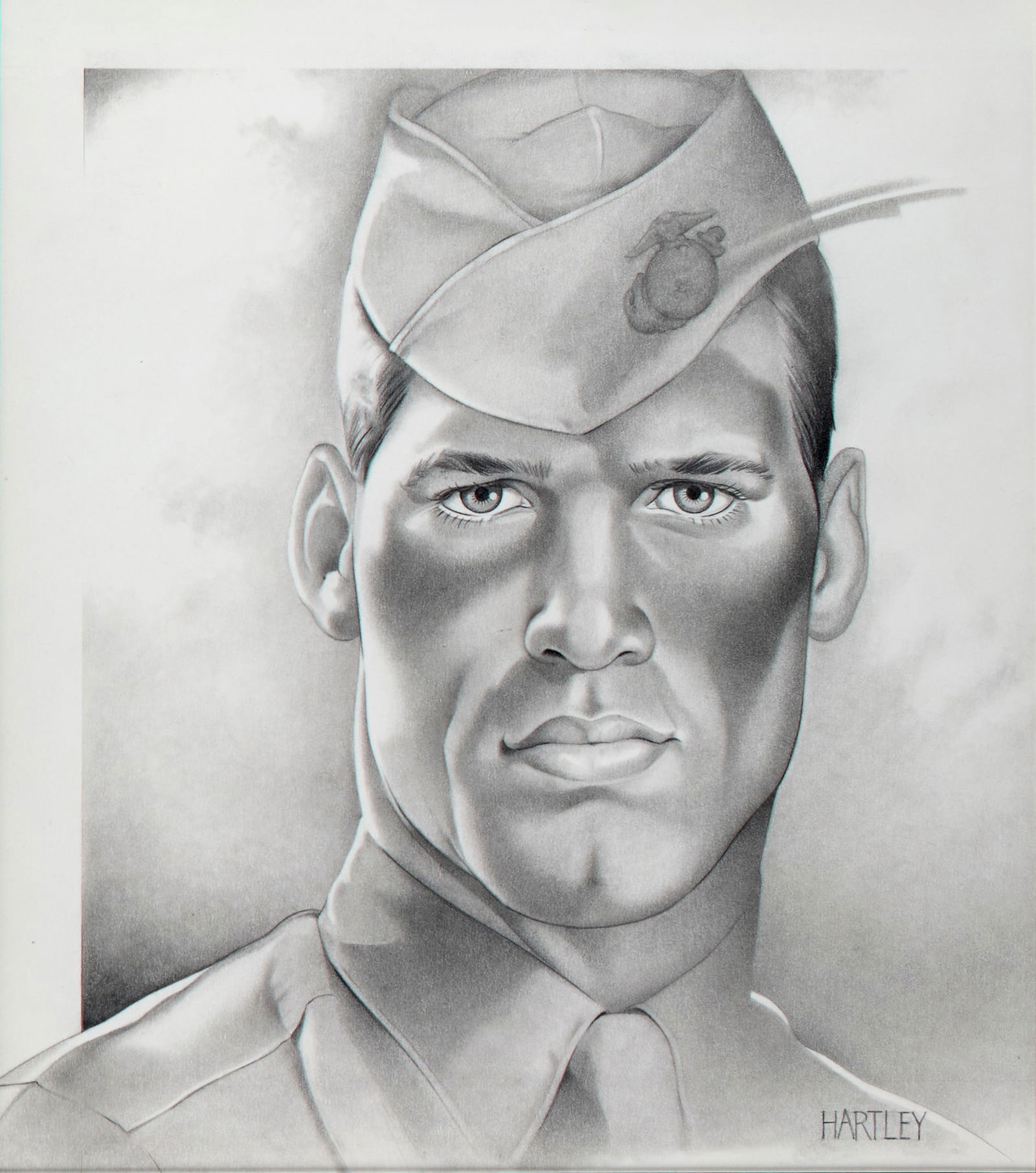 Ed Hartley (American, 20th Century): Graphite on paper. Signed on the bottom right. 13 x 11 1/2" (sight); 19 1/4 x 17 3/4" (overall). Framed. The artist working under the name Ed Hartley was a prolific illustrator whose work appeared in