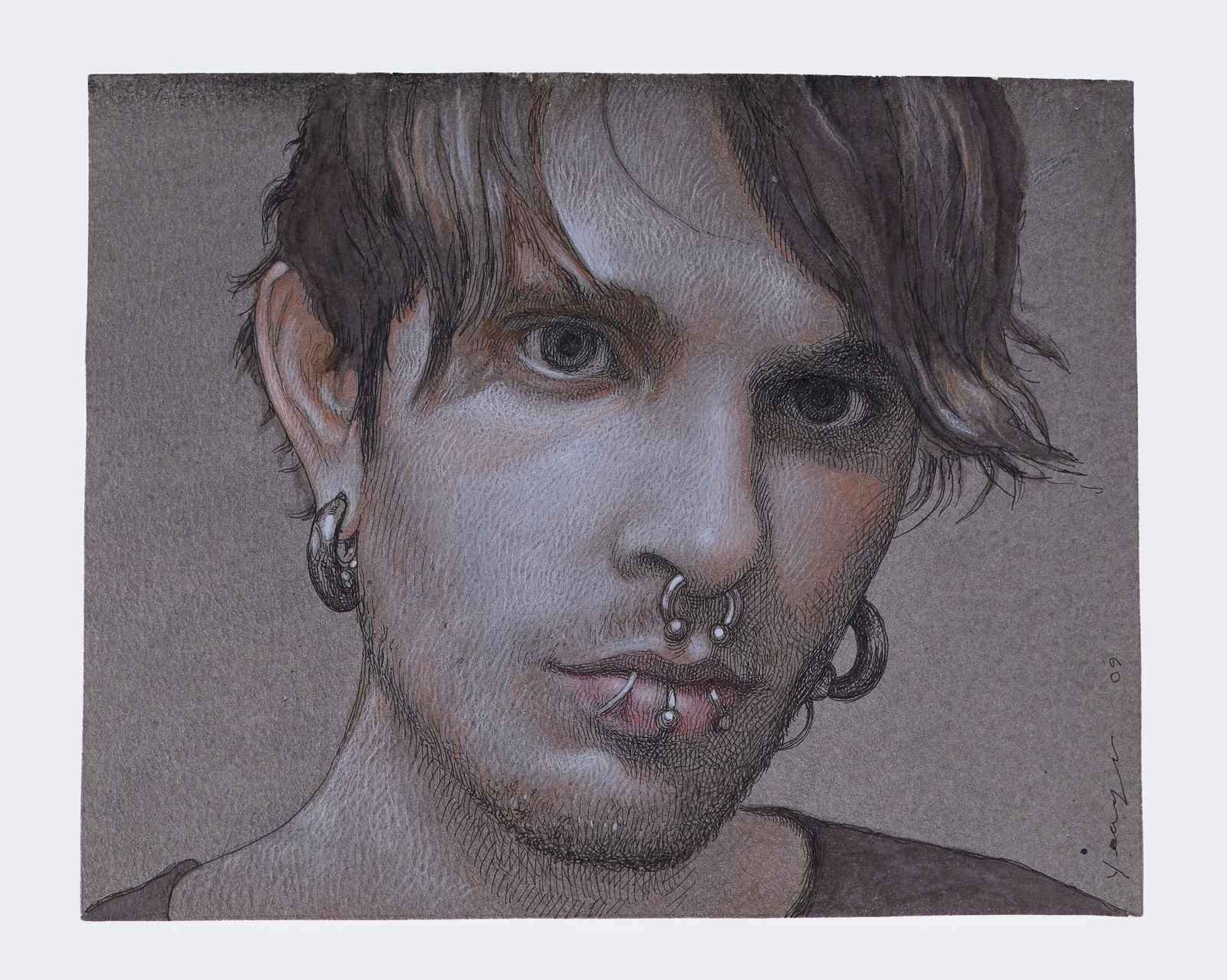 Todd Yeager (American, b. 1965): Ink and colored pencil on medium tone grey paper. 2009. Signed and dated along the right. 8 1/4 x 10". Provenance: an American museum. Shipping: At checkout, you can choose integrated shipping with Li